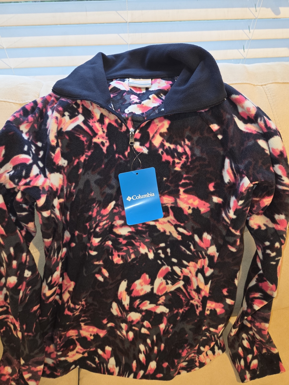 Columbia Women's Black, Pink & Cream Patterned Zip-Up Fleece